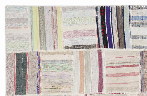 Teselya 1022 Beige Striped Wool Handmade Area Rug 5'3" x 7'7"