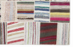 Teselya 1022 Beige Striped Wool Handmade Area Rug 5'3" x 7'7"