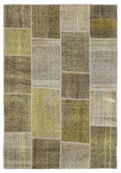 Teselya 1023 Pink Patchwork Wool Handmade Area Rug 5'3" x 7'7"