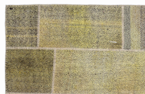 Teselya 1024 Yellow Patchwork Wool Handmade Area Rug 5'3" x 7'7"