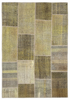 Teselya 1024 Yellow Patchwork Wool Handmade Area Rug 5'3" x 7'7"