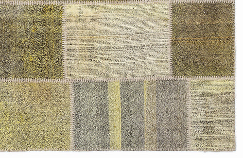 Teselya 1024 Yellow Patchwork Wool Handmade Area Rug 5'3" x 7'7"