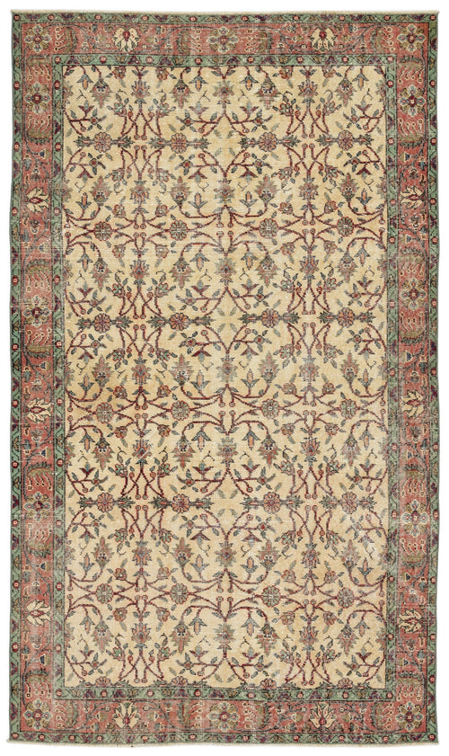 Atina Beige Vintage Wool Handmade Area Rug 5'4" x 9'3"