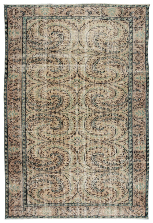 Atina Cream Vintage Wool Handmade Area Rug 6'0" x 8'9"