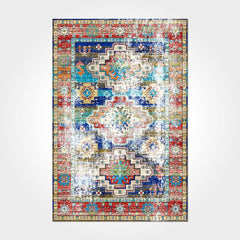 Red Frame Area Rug – Washable Non Slip Chenille Cotton Carpet with Modern Frame Design