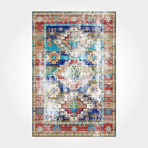 Red Frame Area Rug – Washable Non Slip Chenille Cotton Carpet with Modern Frame Design