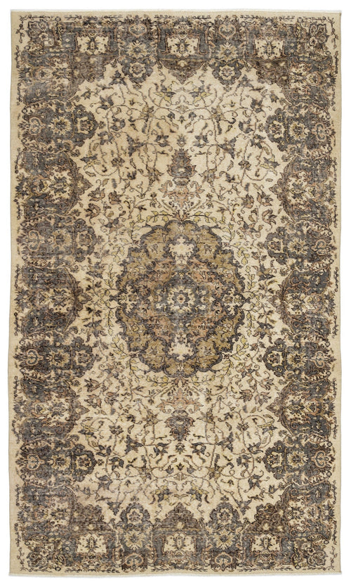 Atina Beige Vintage Wool Handmade Area Rug 5'5" x 9'3"