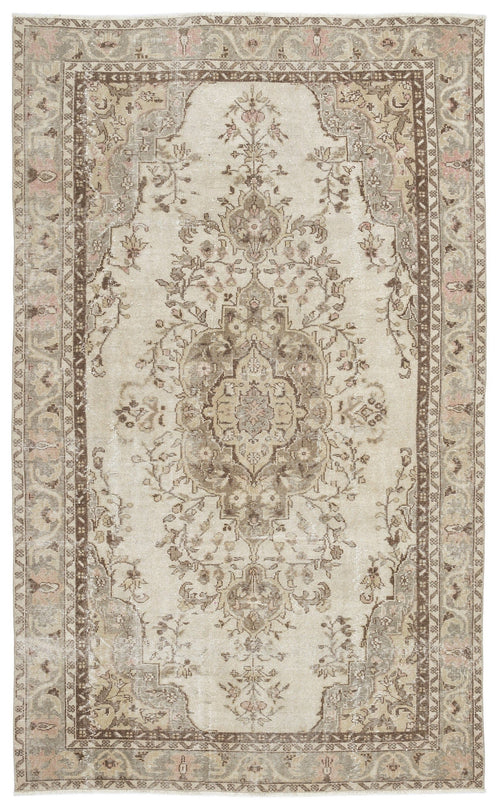 Atina Beige Vintage Wool Handmade Area Rug 6'3" x 8'9"