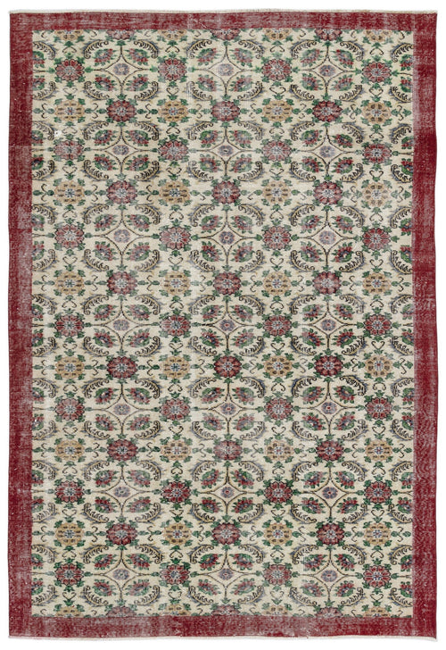 Atina Cream Vintage Wool Handmade Area Rug 6'2" x 9'4"