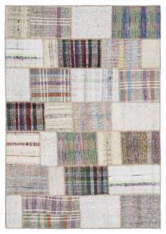 Teselya 1038 Beige Striped Wool Handmade Area Rug 5'3" x 7'7"