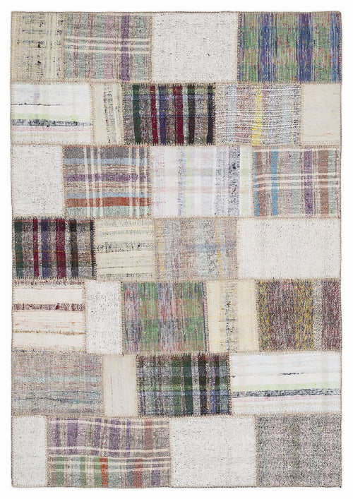 Teselya 1038 Beige Striped Wool Handmade Area Rug 5'3" x 7'7"