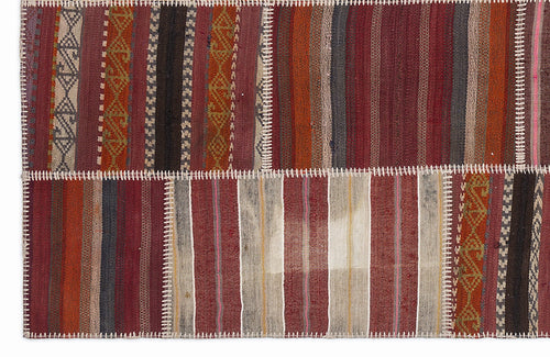 Teselya Red Striped Wool Handmade Area Rug 5'3" x 7'7"
