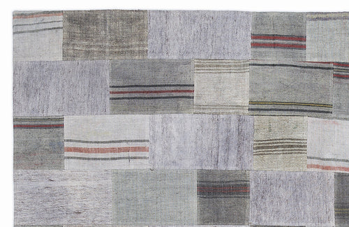 Teselya 1047 Grey Striped Wool Handmade Area Rug 5'3" x 7'7"