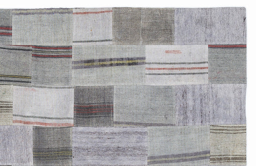 Teselya 1047 Grey Striped Wool Handmade Area Rug 5'3" x 7'7"