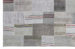 Teselya 1047 Grey Striped Wool Handmade Area Rug 5'3" x 7'7"