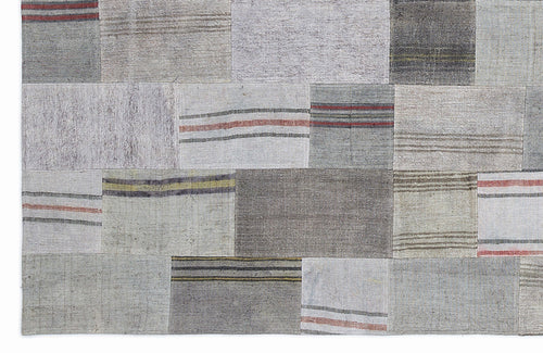 Teselya 1047 Grey Striped Wool Handmade Area Rug 5'3" x 7'7"