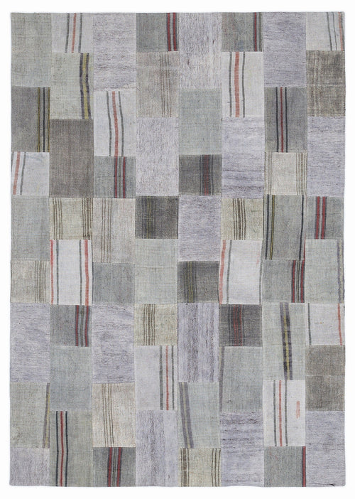 Teselya 1047 Grey Striped Wool Handmade Area Rug 5'3" x 7'7"