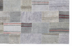 Teselya 1047 Grey Striped Wool Handmade Area Rug 5'3" x 7'7"