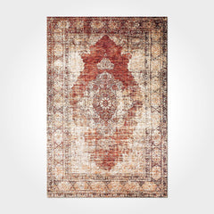 Vintage Chenille Area Rug - Washable Non Slip Orange Carpet With Cotton Yarn