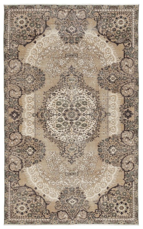 Atina Beige Vintage Wool Handmade Area Rug 5'5" x 8'1"