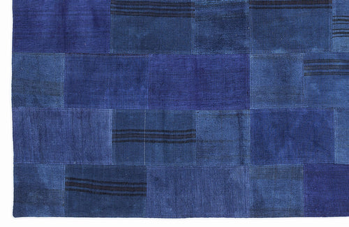 Teselya 1051 Blue Patchwork Wool Handmade Area Rug 5'3" x 7'7"