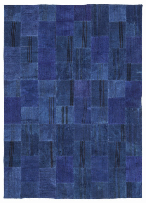 Teselya 1051 Blue Patchwork Wool Handmade Area Rug 5'3" x 7'7"