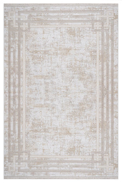 Machine Made Area Rug – Beige Frame Style Rug With 11 mm Pile Height