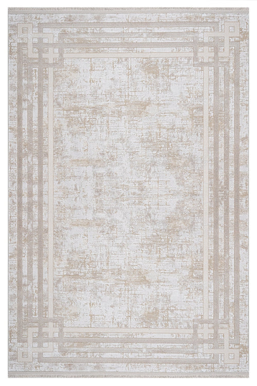 Machine Made Area Rug – Beige Frame Style Rug With 11 mm Pile Height