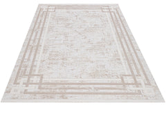 Machine Made Area Rug – Beige Frame Style Rug With 11 mm Pile Height