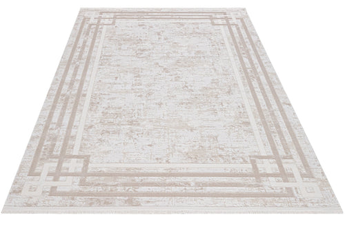 Machine Made Area Rug – Beige Frame Style Rug With 11 mm Pile Height
