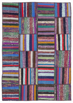 Teselya 1055 Beige Striped Wool Handmade Area Rug 5'3" x 7'7"