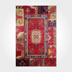 Red Digital Print Rug – Washable Non Slip Chenille Cotton Area Rug with Modern Frame Style