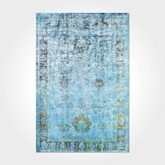 Blue Frame Area Rug – Washable Non Slip Chenille Cotton Carpet With Soft Polyester