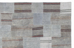 Teselya Blue Striped Wool Handmade Area Rug 5'3" x 7'7"