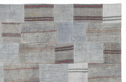 Teselya Blue Striped Wool Handmade Area Rug 5'3" x 7'7"