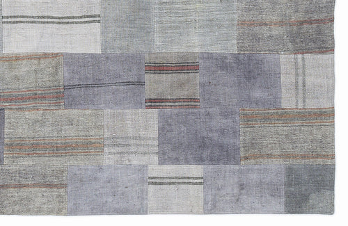 Teselya Blue Striped Wool Handmade Area Rug 5'3" x 7'7"