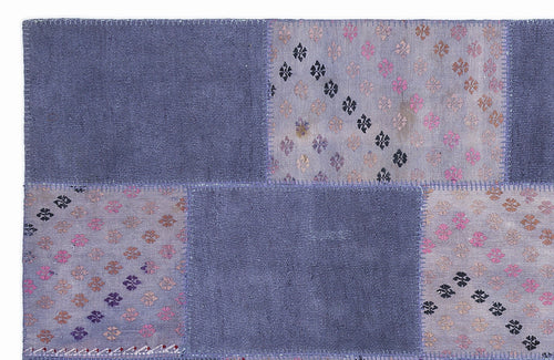 Teselya 1060 Purple Patchwork Wool Handmade Area Rug 5'3" x 7'7"