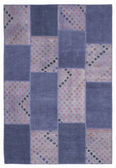 Teselya 1060 Purple Patchwork Wool Handmade Area Rug 5'3" x 7'7"