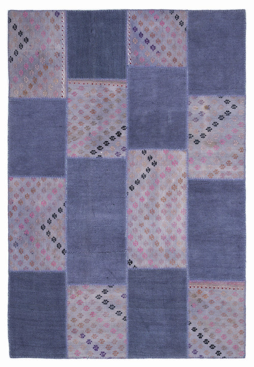 Teselya 1060 Purple Patchwork Wool Handmade Area Rug 5'3" x 7'7"