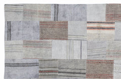 Teselya 1061 Beige Striped Wool Handmade Area Rug 5'3" x 7'7"