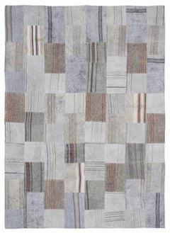 Teselya 1061 Beige Striped Wool Handmade Area Rug 5'3" x 7'7"