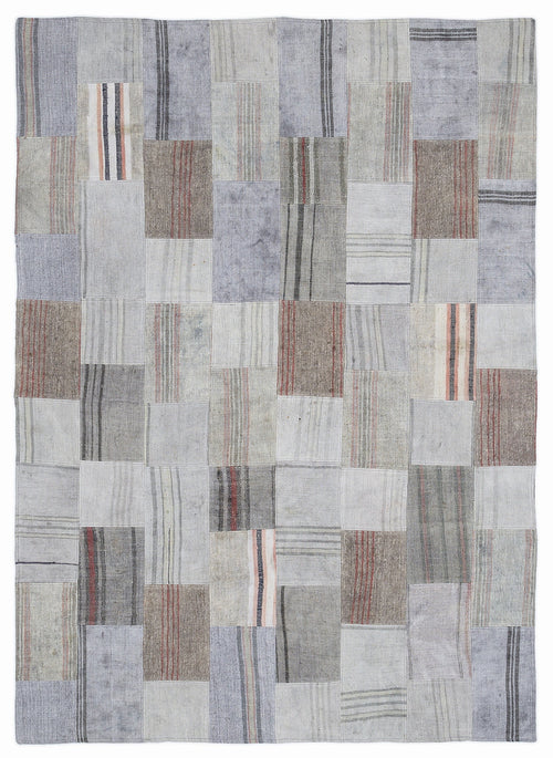 Teselya 1061 Beige Striped Wool Handmade Area Rug 5'3" x 7'7"