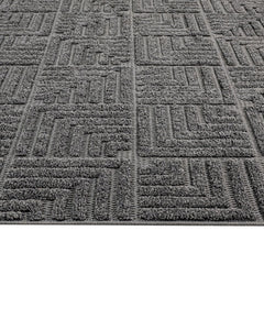 Geometric Area Rug - Machine Made Anthracite Polyester Rug With Fringed & Overlock Edge