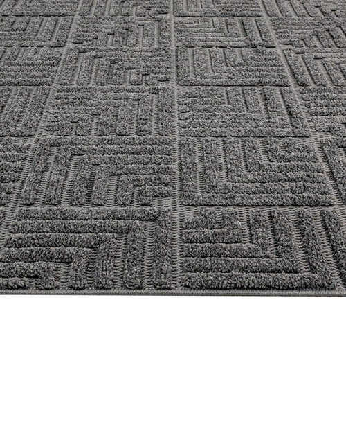Geometric Area Rug - Machine Made Anthracite Polyester Rug With Fringed & Overlock Edge