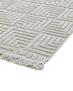 Grey Geometric Area Rug – Machine Made Polyester Rug With 7 mm Pile Height
