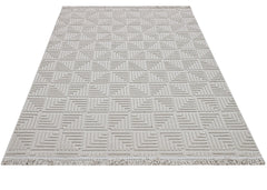 Grey Geometric Area Rug – Machine Made Polyester Rug With 7 mm Pile Height