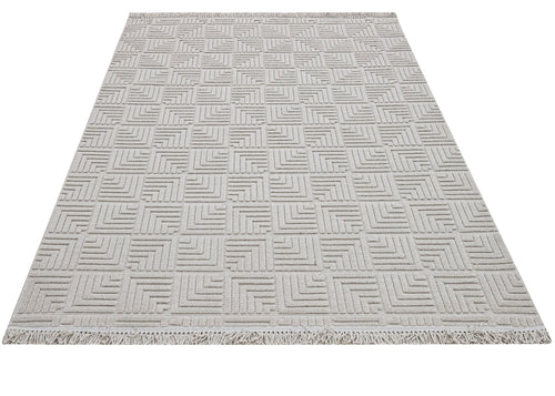 Grey Geometric Area Rug – Machine Made Polyester Rug With 7 mm Pile Height