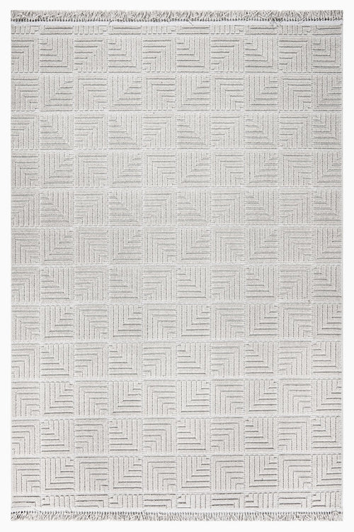 Grey Geometric Area Rug – Machine Made Polyester Rug With 7 mm Pile Height