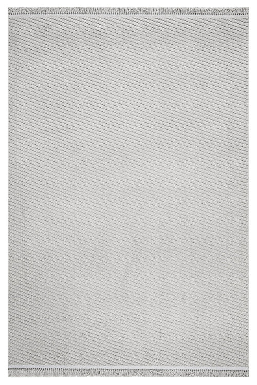 Grey Striped Area Rug - Machine Made Rug with 7 mm Pile Height & Overlock Edge