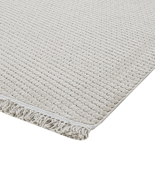 Grey Striped Area Rug - Machine Made Rug with 7 mm Pile Height & Overlock Edge